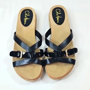 Cole Haan Nike Air Leather Black and Tan Sandals with Adjustable Straps Size 7